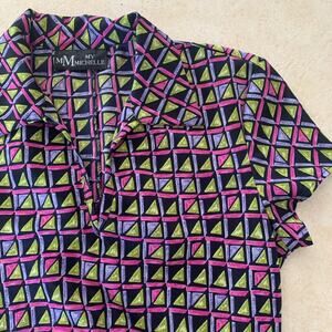 My Michelle vintage maxi dress womans size medium 90s abstract bright funky cute